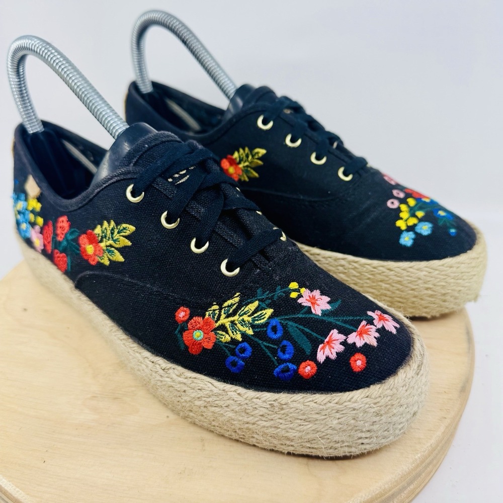 Keds X Rifle Paper‎ Triple Kick Womens 7 Black Floral Embroidered Wildwood Shoes